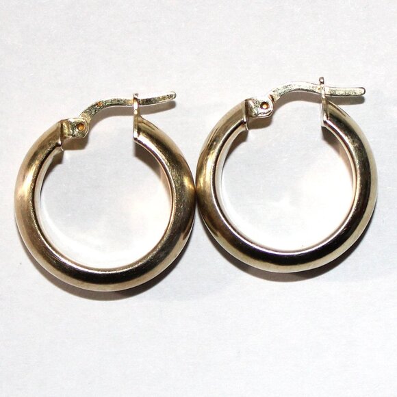 Gold Tone Sterling Silver Hollow Hoop Earrings - Picture 2 of 6